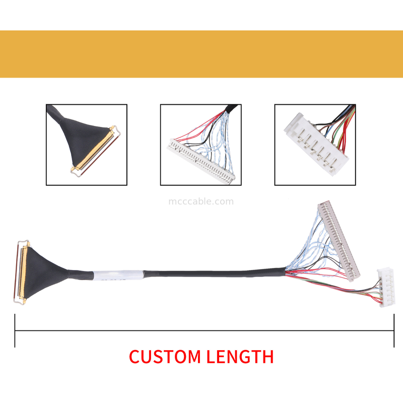 Type de accouplement horizontal connecteur micro-coaxial de câble de lvds d'affichage à cristaux liquides de lancement de Pin Lvds Cable Assembly 0.5mm de la coutume 40
