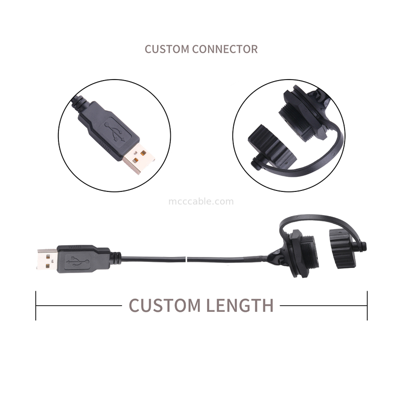 USB 2,0 un connecteur femelle avec le bouclier et le chapeau à l'usb d'USB 2,0 A câble sur mesure