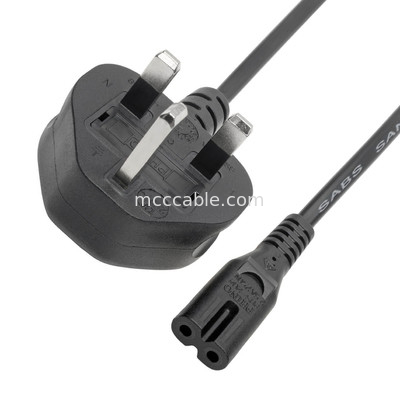 Cable d'alimentation électrique Rohs Bs1363 à C7 2.5a 6 ft 220v intérieur