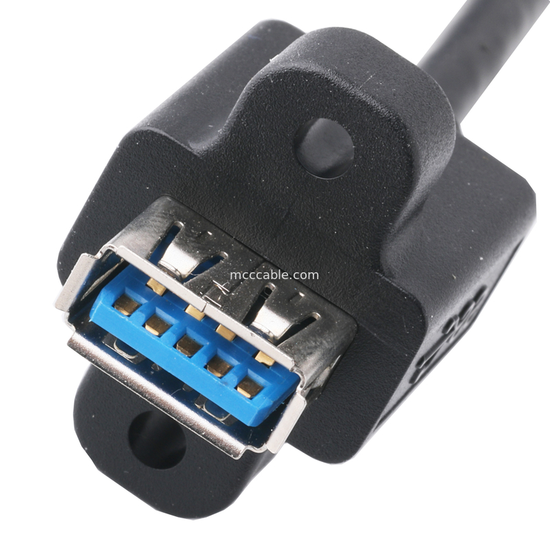 Noir Usb3 0 câble Am 90 degrés de flexion latérale à l'af type de vis à demi-emballage moulé extérieur