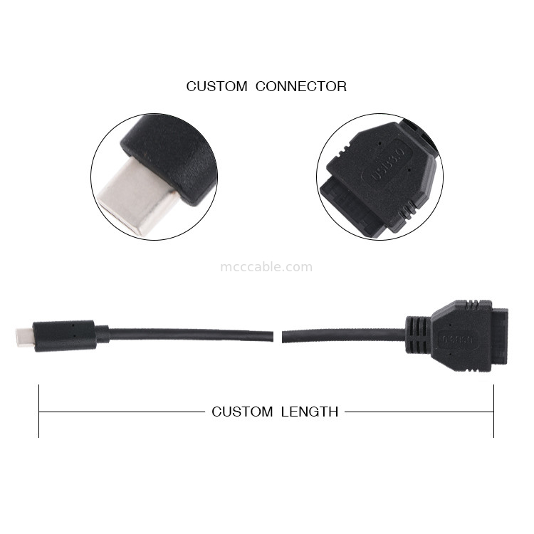 20P USB 3.0 féminin de type C à câble d'adaptateur IDC Résistant interne Fil PVC noir OEM ODM