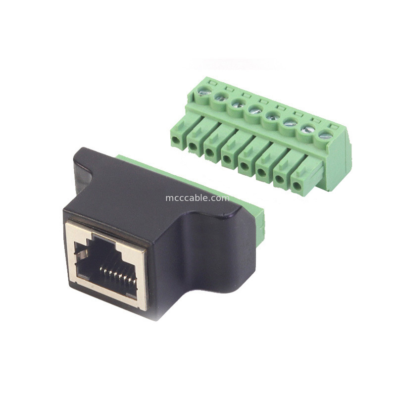 Port série RJ45 vers le connecteur terminal à vis à 8 broches, connecteur terminal à vis à boulons RJ45 8p8c vers 8 broches