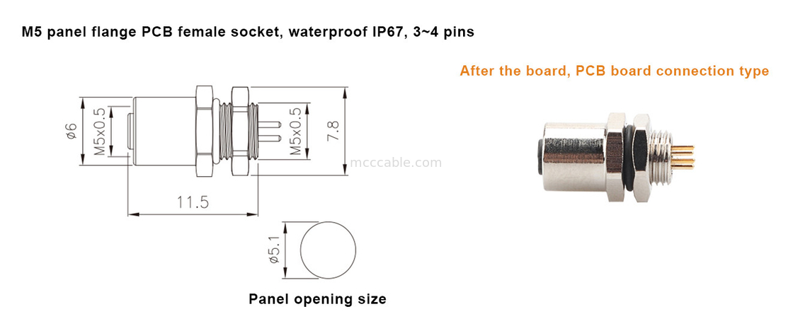 M5 Code-A Connecteur féminin 4Pin Panneau Flange PCB Socket IP67 Interface circulaire de type A