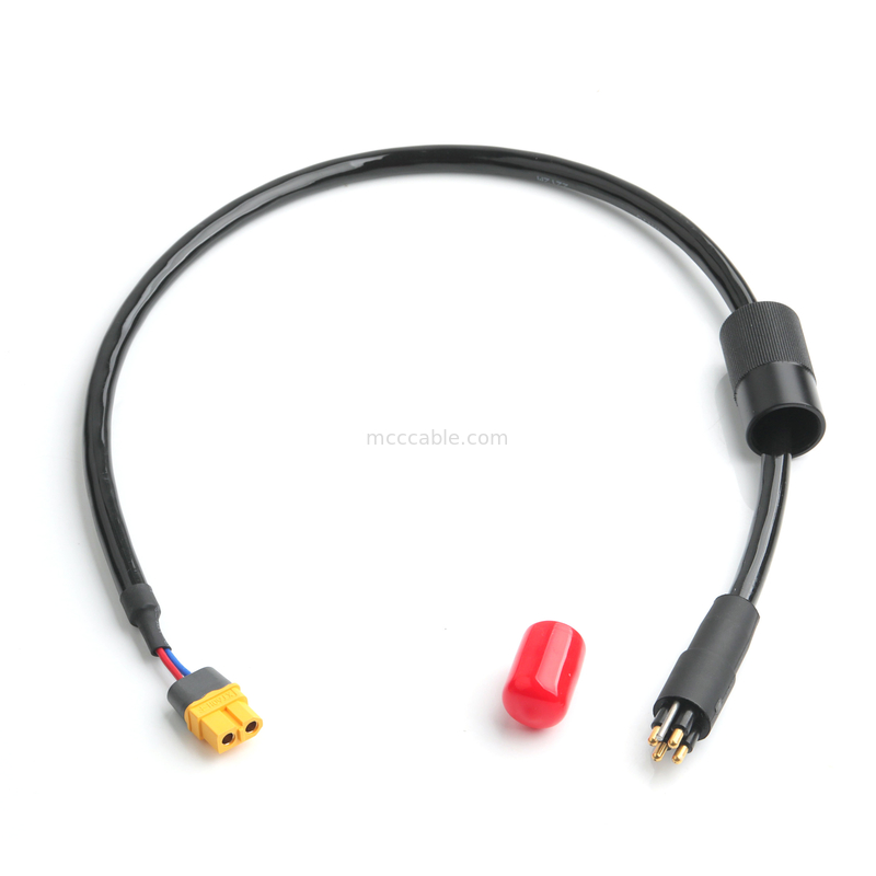 Assemblage de câble d'alimentation à 4 cœurs, connecteur à 2 broches 600V à 125°C avec tube rétrécissant thermique