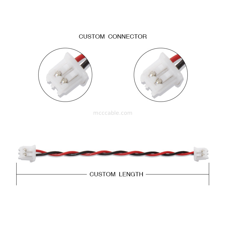 Le câble 22AWG UL1007 2P rouge noir de connecteur du harnais XHP-2 de fil de JST a collé le câble