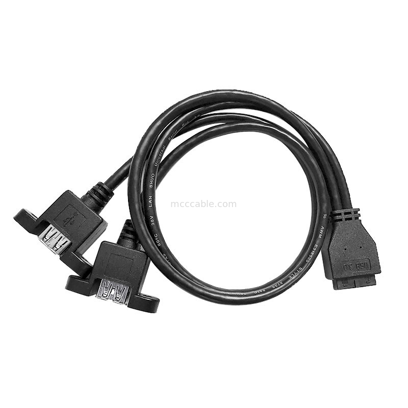 Bâti de panneau d'USB 3,0 un x2 au harnais de 20 Pin Header Motherboard Custom Wire