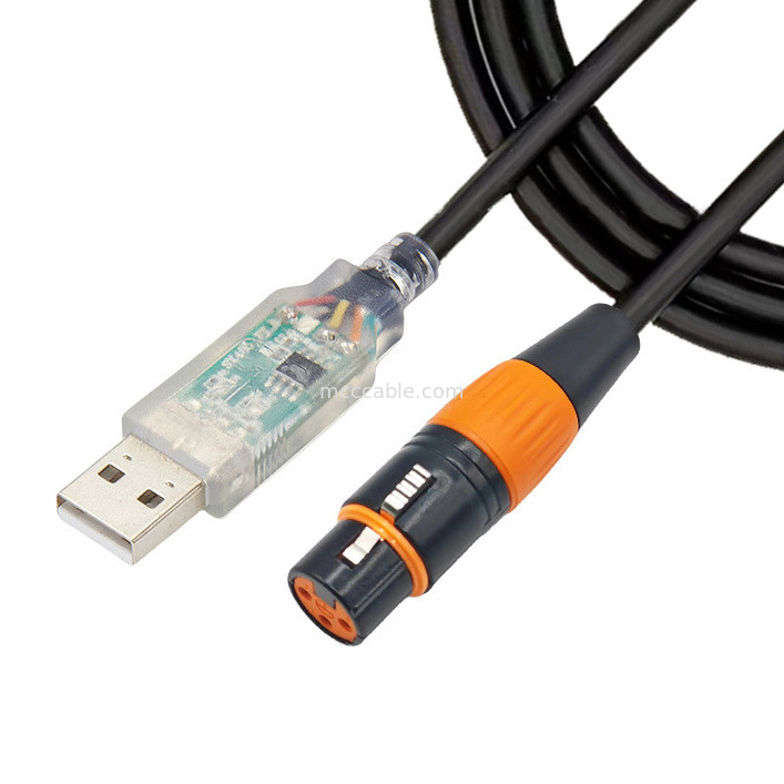 USB à DMX512 étape trois noyaux XLR câble mâle de signal d'éclairage câble par câble de commande du mélangeur de faisceaux lumineux