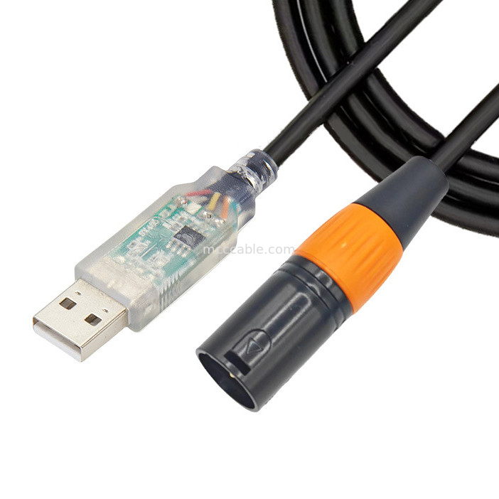 USB à DMX512 étape trois noyaux XLR câble mâle de signal d'éclairage câble par câble de commande du mélangeur de faisceaux lumineux
