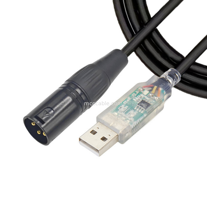 USB à DMX512 étape trois noyaux XLR câble mâle de signal d'éclairage câble par câble de commande du mélangeur de faisceaux lumineux