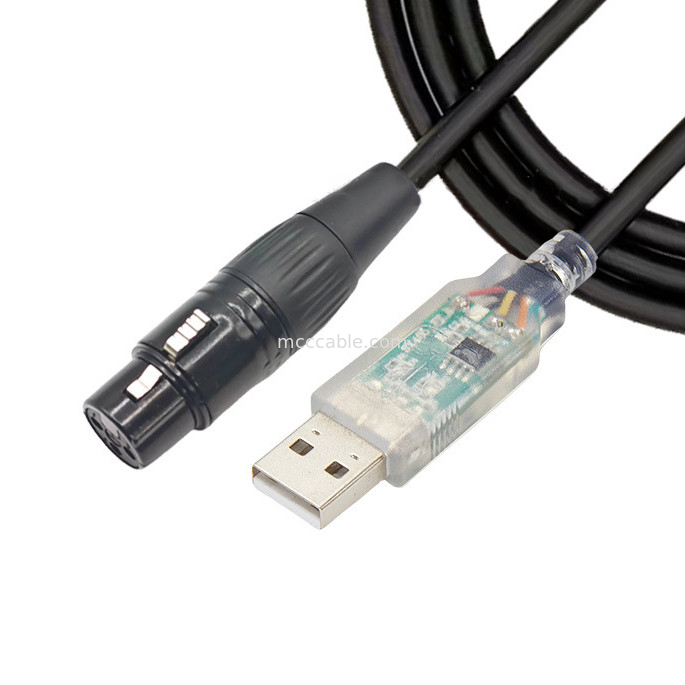 USB à DMX512 étape trois noyaux XLR câble mâle de signal d'éclairage câble par câble de commande du mélangeur de faisceaux lumineux
