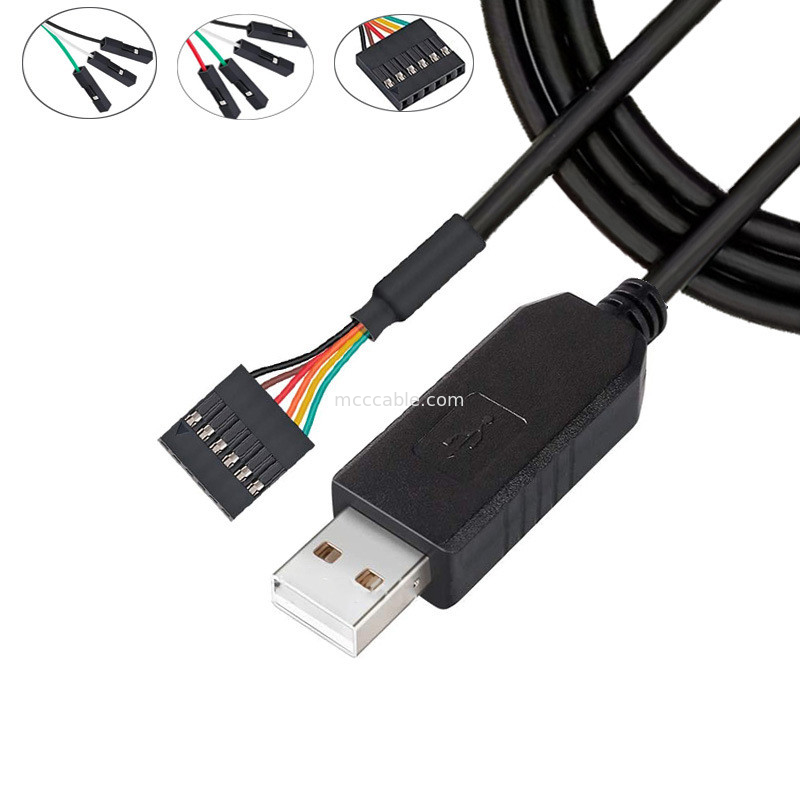 FTDI Chip USB vers 6P TTL-232R-3V3 5V Module de niveau câble de port série Ttl3.3v5v, numéro de broche d'alimentation personnalisable