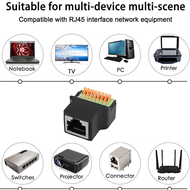 Protocole RJ45 vers le terminal de connexion rapide au noyau 8Pin sans soudage réseau de tête de cristal 8P8C féminin, avec fil