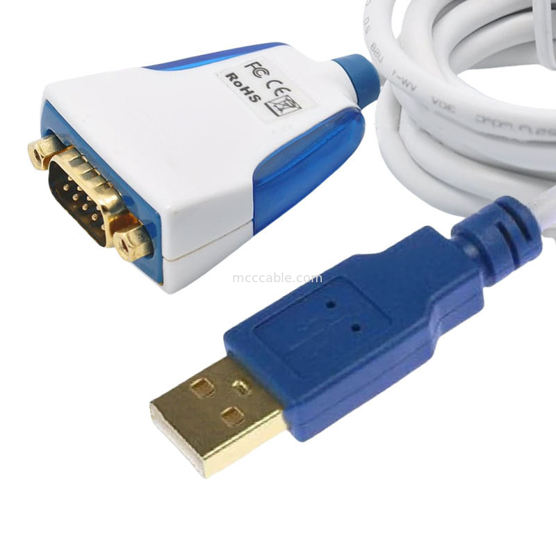 Cable série USB-A à RS232 avec connecteurs électroniques et industriels DB9M intégrés