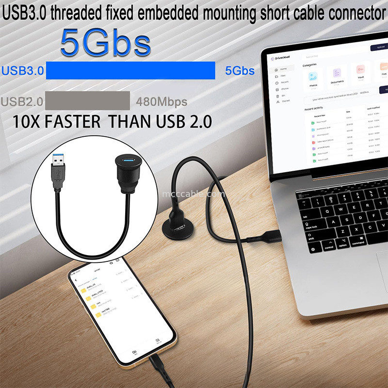Harnais personnalisé USB3.0 calbe câble de tableau de bord de voiture tête ronde USB3.0 câble d'extension mâle à femelle câble étanche