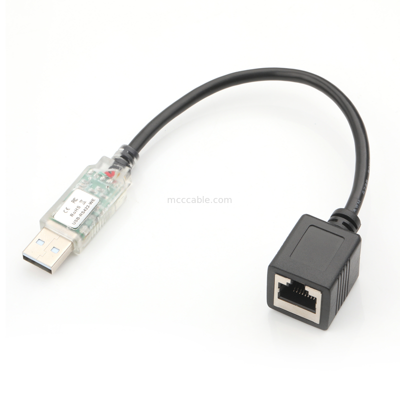 USB RS422 à RJ45 8P8C câble d'adaptateur de débogage de réseau industriel féminin plaqué en nickel WB-1800-BT