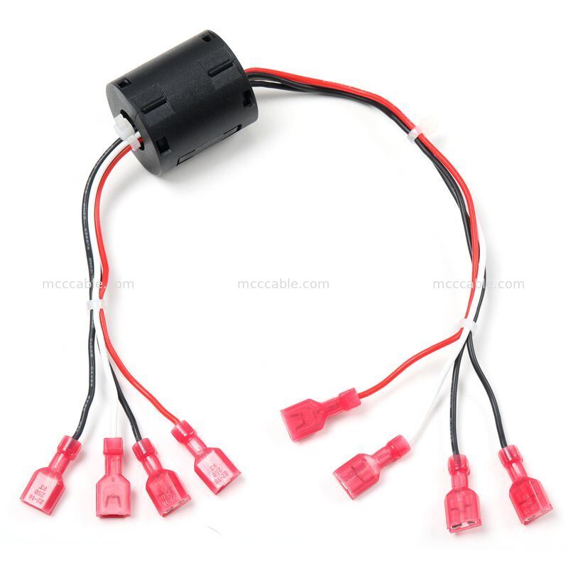 Custom EMI Filtered Capacitor Wiring Harness with Ferrite Core and 6.3mm Terminals